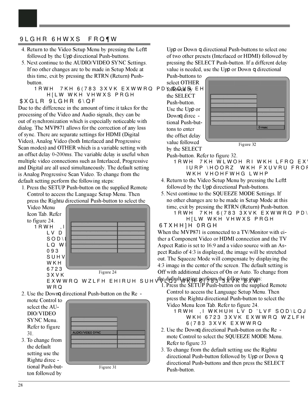 McIntosh MVP871 owner manual Video Setup, con’t, Audio/Video Sync, Dio/Video, Squeeze Mode 