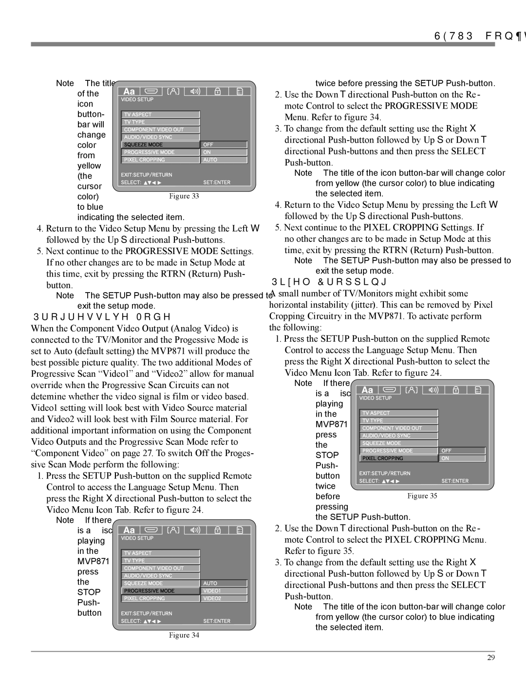 McIntosh MVP871 owner manual Progressive Mode, Video Menu Icon Tab. Refer to figure, Pixel Cropping 