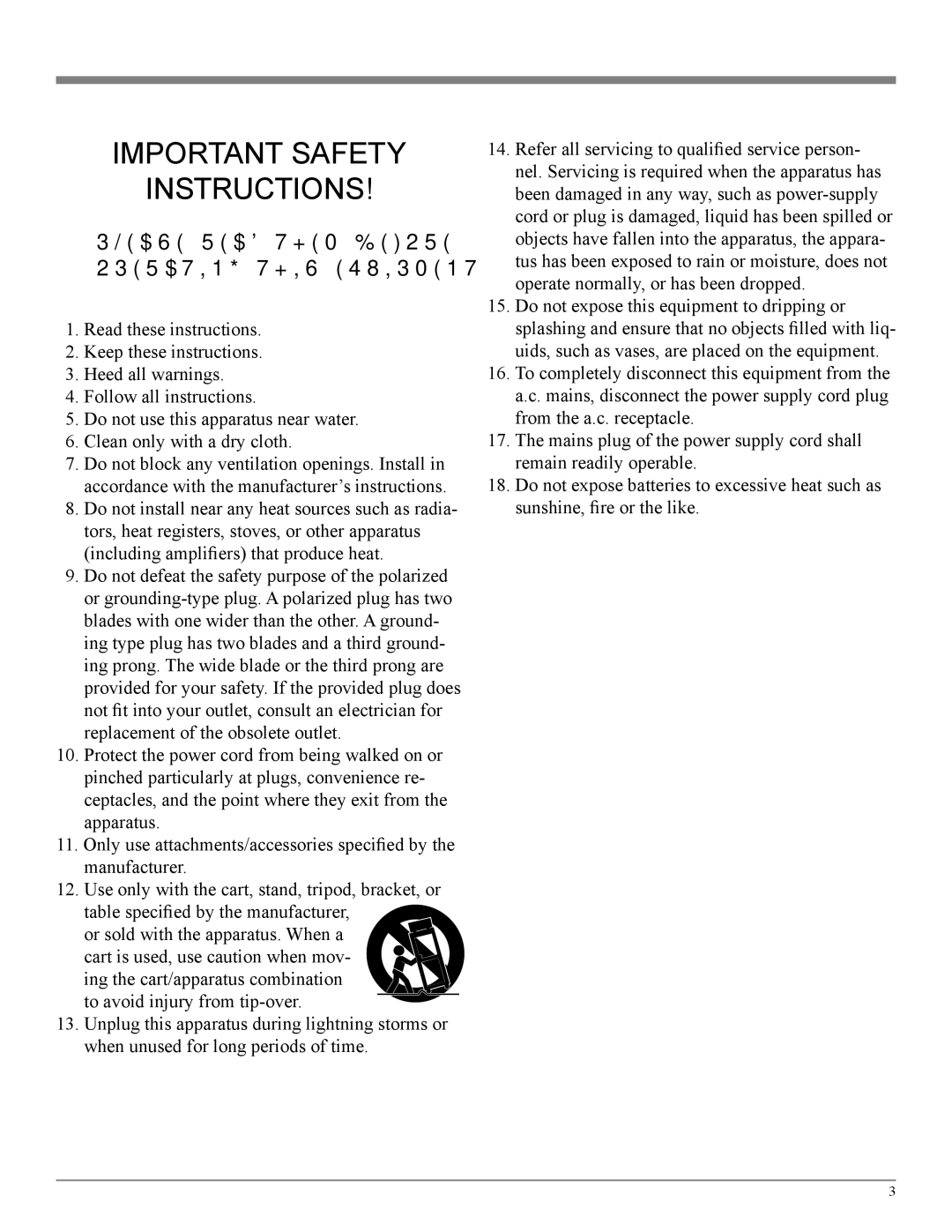 McIntosh MVP871 owner manual Important Safety Instructions 