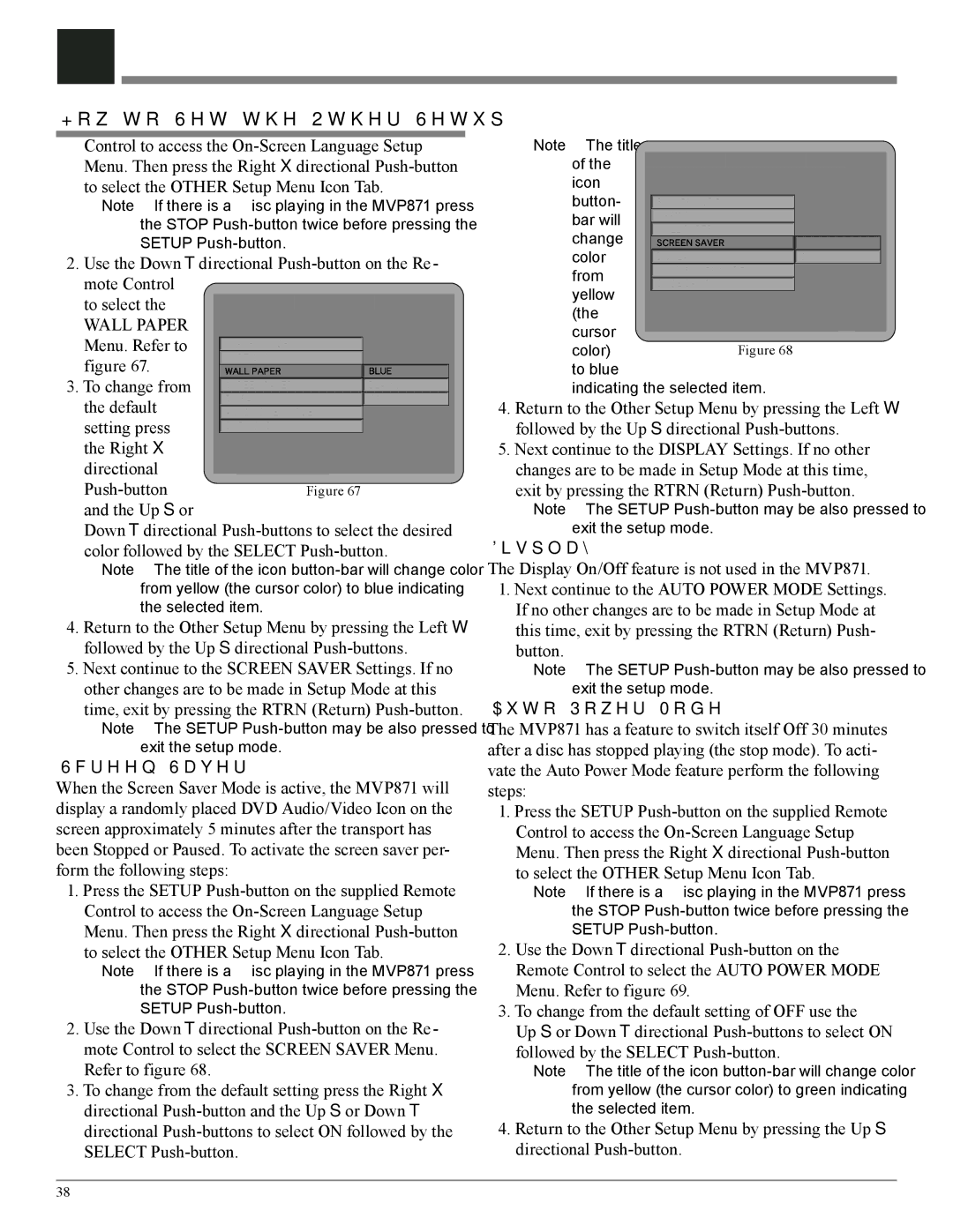 McIntosh owner manual Wall Paper, Screen Saver, Display On/Off feature is not used in the MVP871, Auto Power Mode 