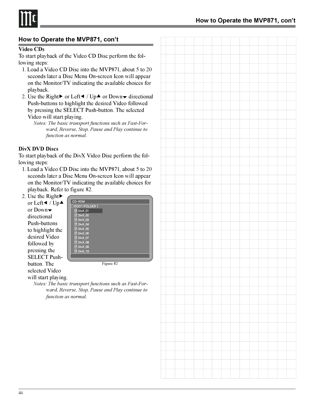 McIntosh MVP871 owner manual Video CDs, DivX DVD Discs 