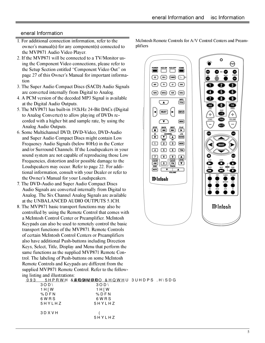 McIntosh MVP871 owner manual General Information and Disc Information 