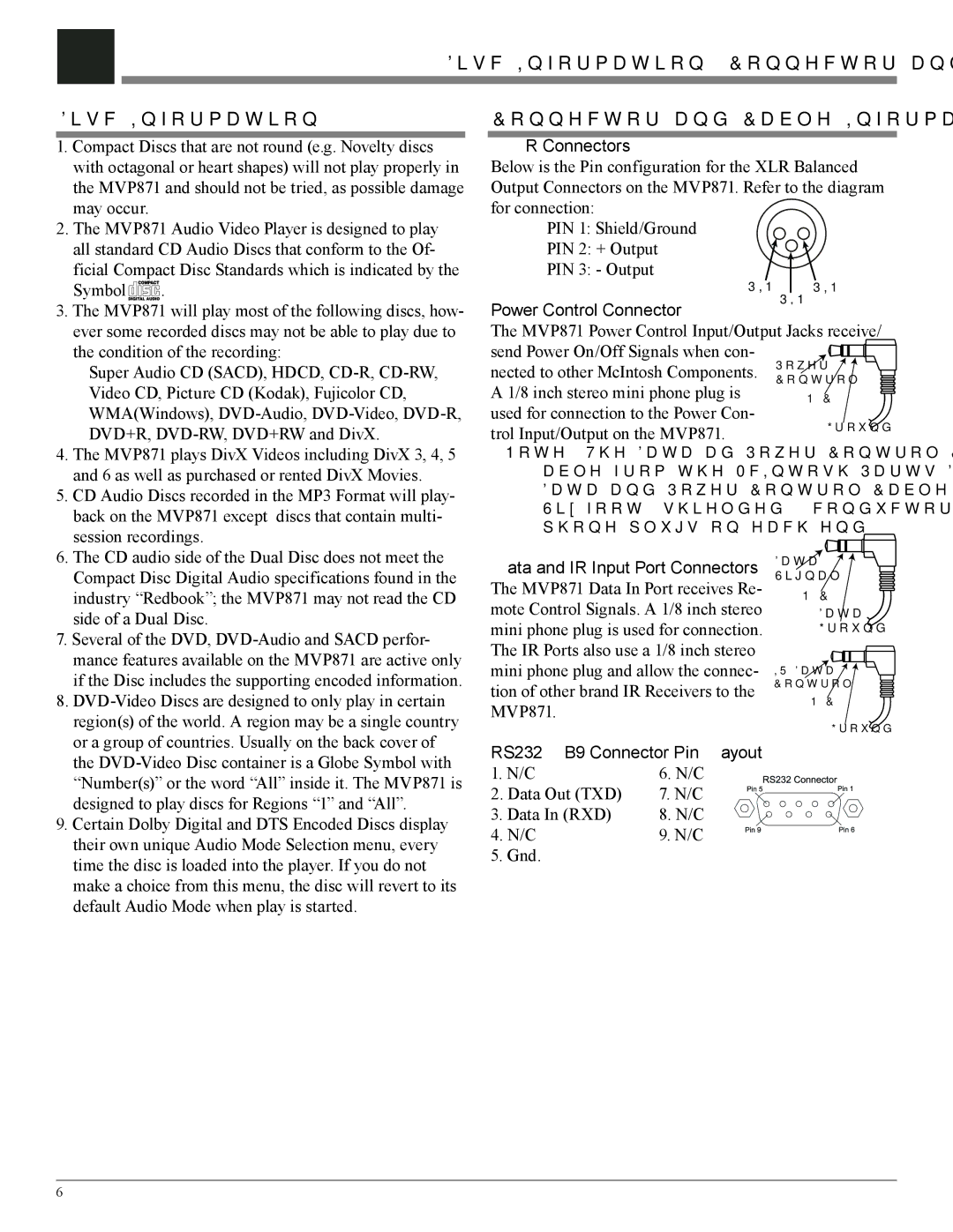 McIntosh MVP871 owner manual Disc Information, Connector and Cable Information, XLR Connectors, Power Control Connector 