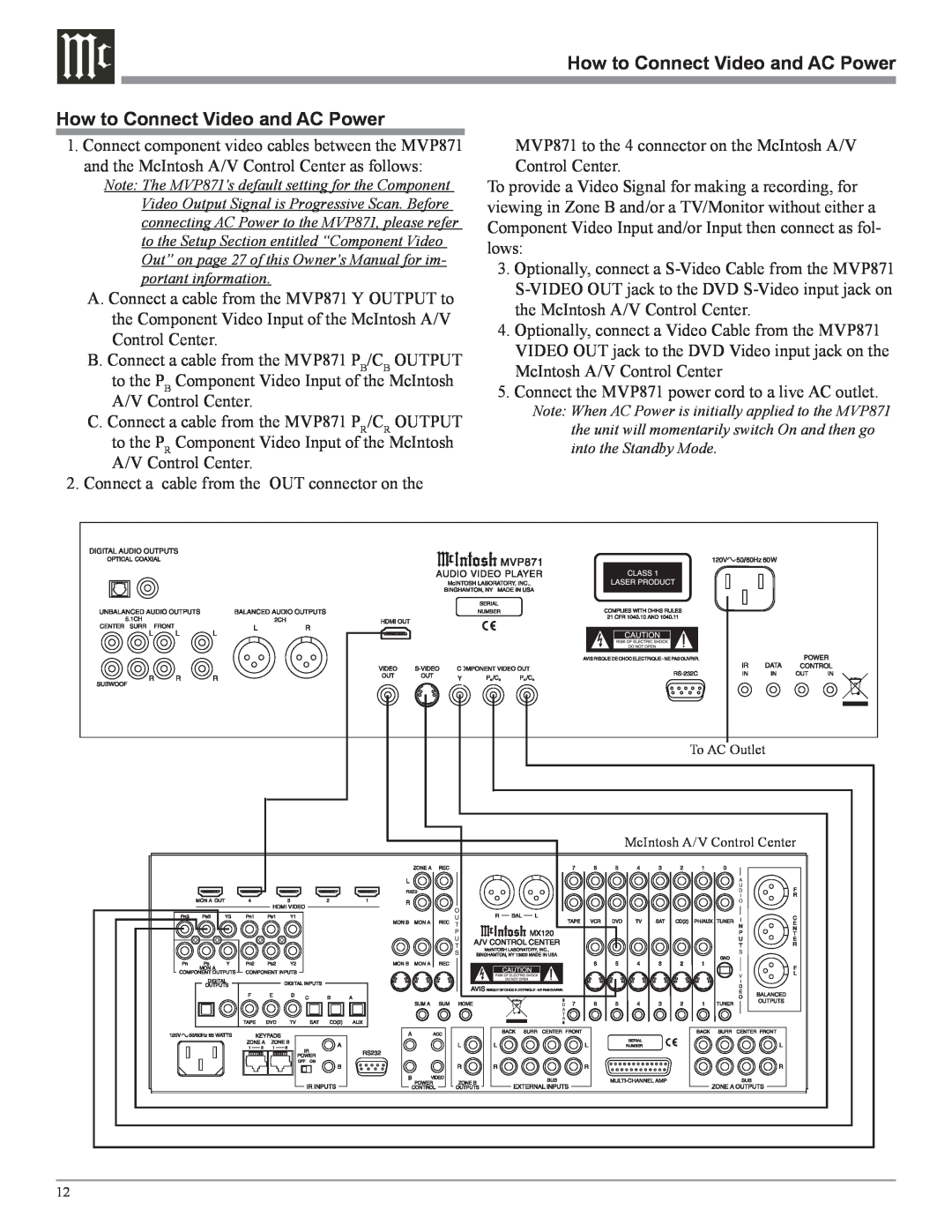 McIntosh MVP871 owner manual How to Connect Video and AC Power 