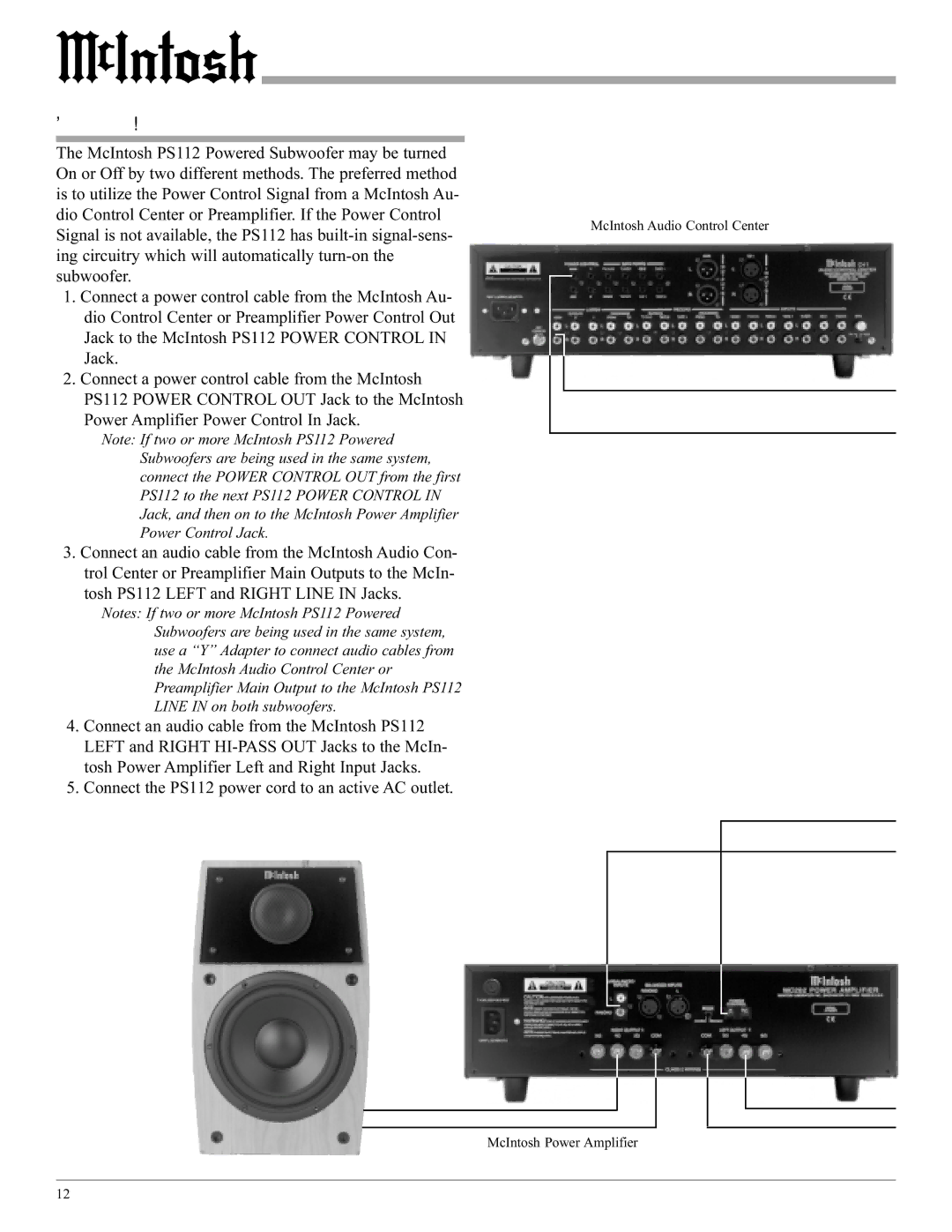 McIntosh PS112 manual How to Connect for Stereo 