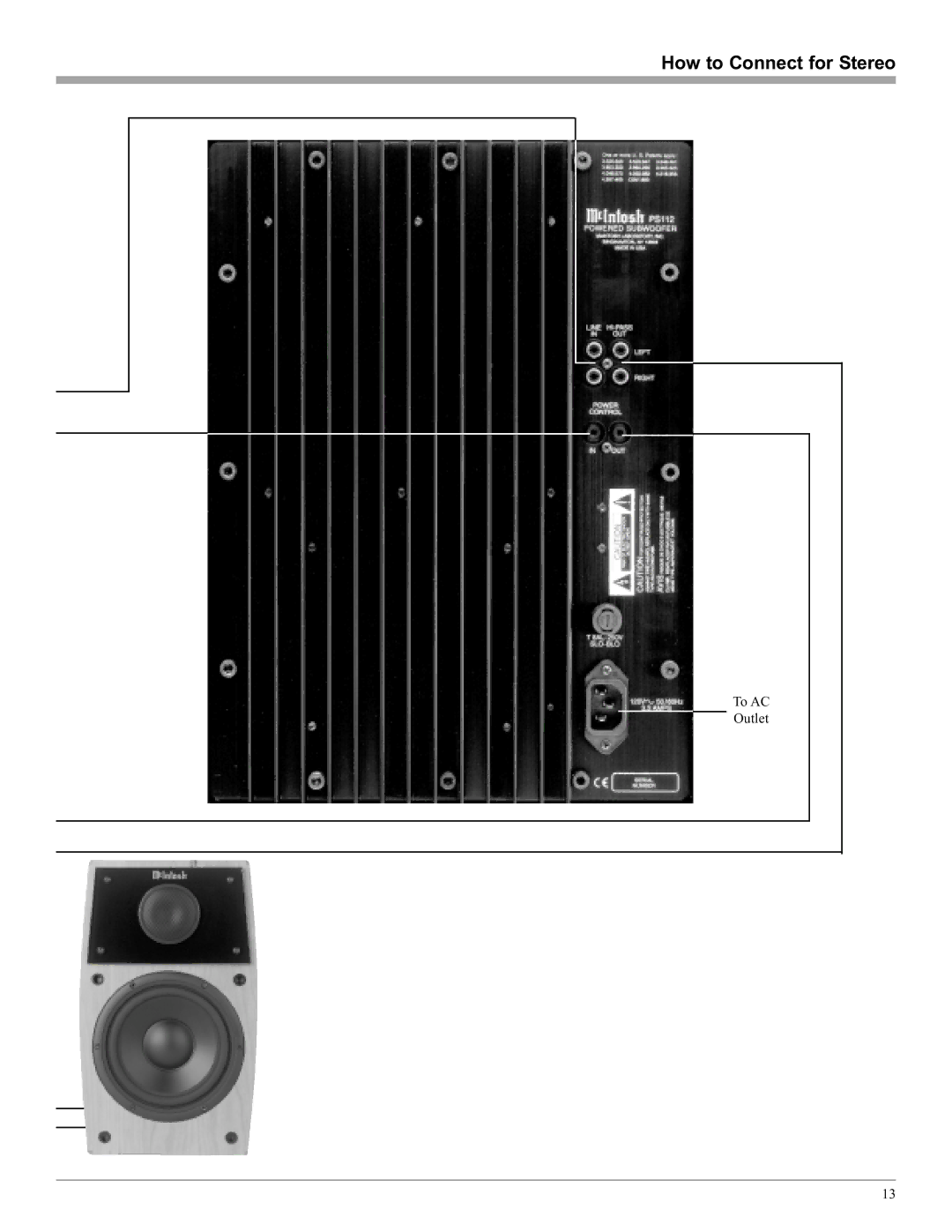 McIntosh PS112 manual How to Connect for Stereo 