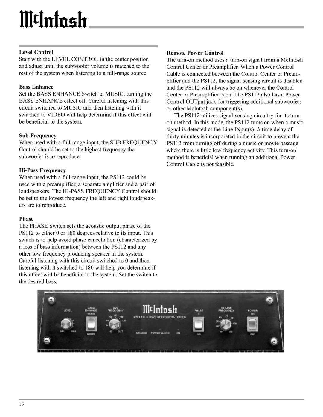 McIntosh manual How to Operate the PS112 in Stereo 