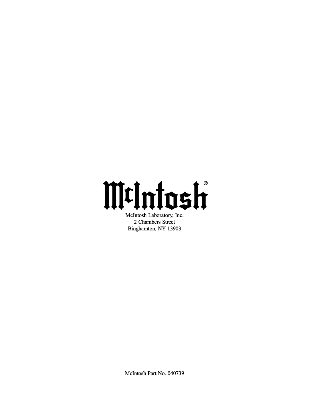 McIntosh PS112 manual McIntosh Laboratory, Inc 2 Chambers Street, Binghamton, NY, McIntosh Part No 