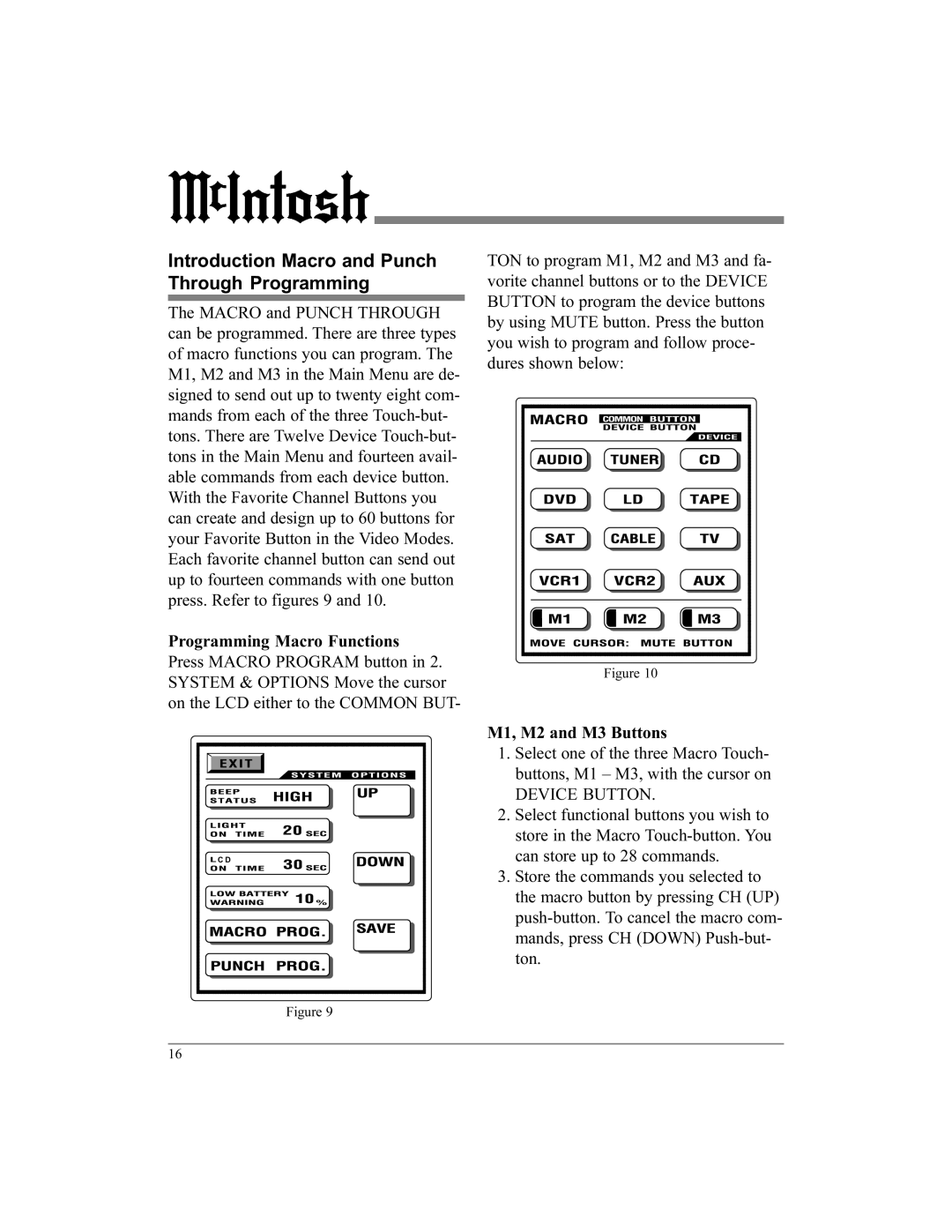 McIntosh UR12 manual Introduction Macro and Punch Through Programming, M1, M2 and M3 Buttons 