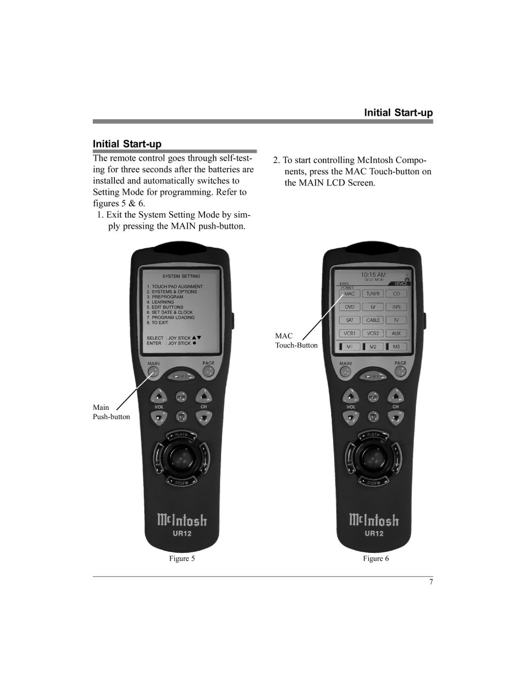 McIntosh UR12 manual Initial Start-up 