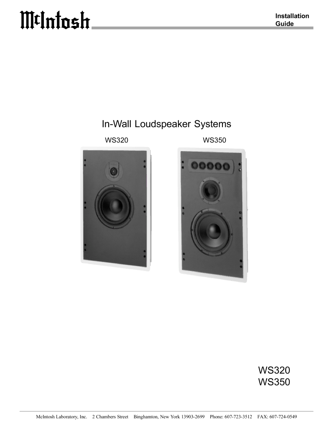 McIntosh manual WS320 WS350, Installation Guide 