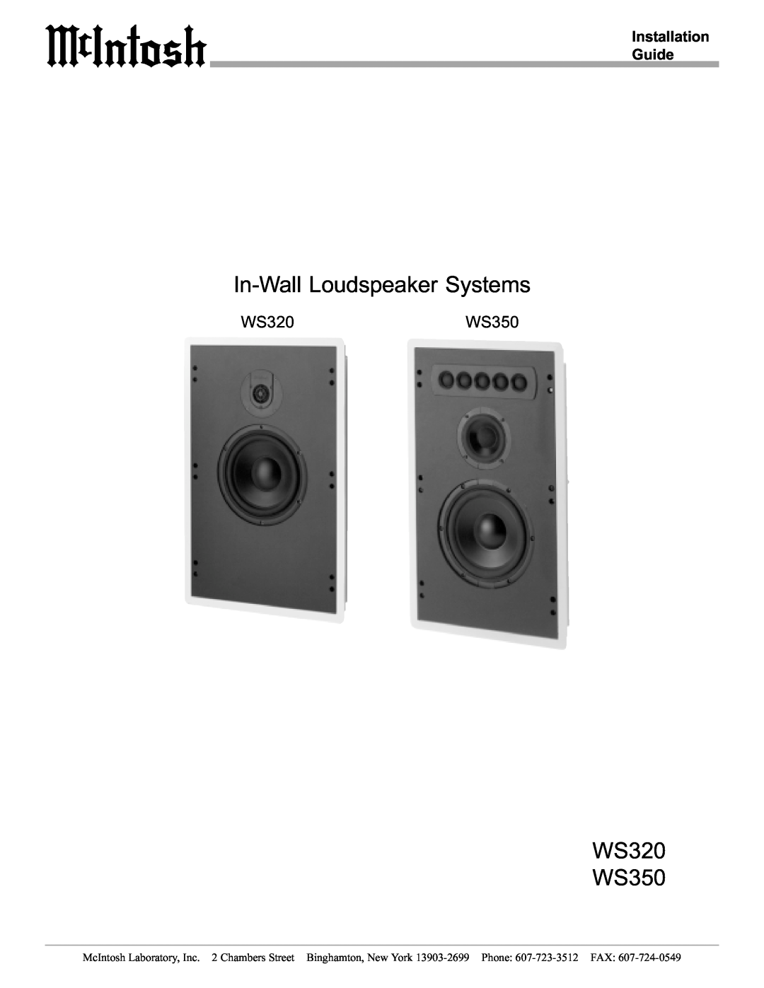 McIntosh manual Installation Guide, In-WallLoudspeaker Systems, WS320 WS350, WS320WS350 