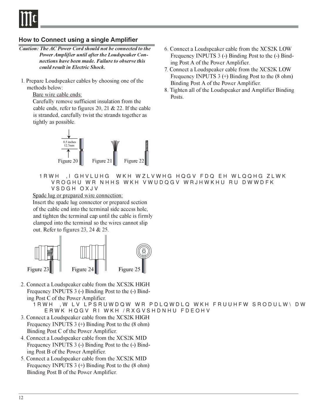 McIntosh XCS2K owner manual How to Connect using a single Amplifier 