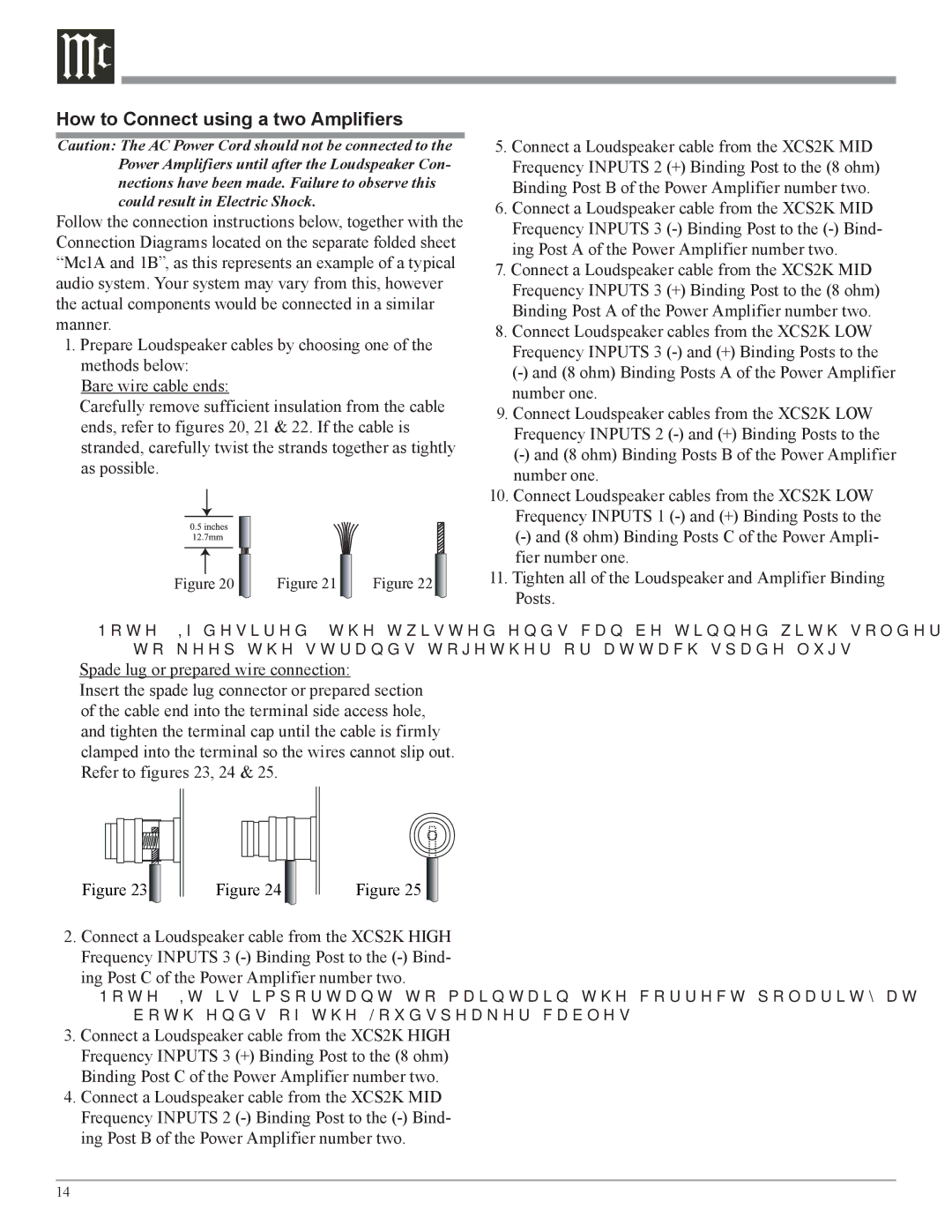 McIntosh XCS2K owner manual How to Connect using a two Amplifiers 