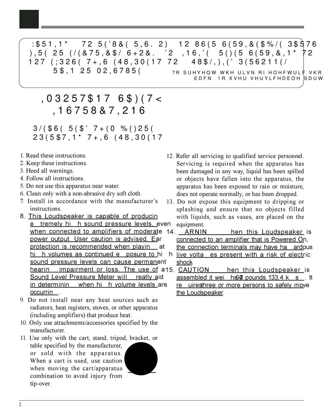 McIntosh XCS2K owner manual Important Safety Instructions 