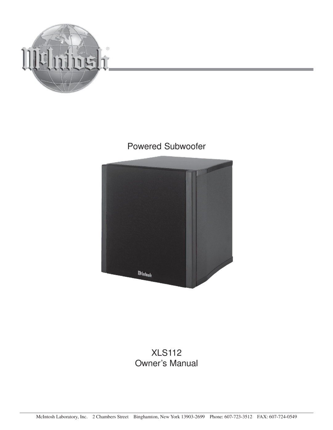 McIntosh owner manual Powered Subwoofer XLS112 