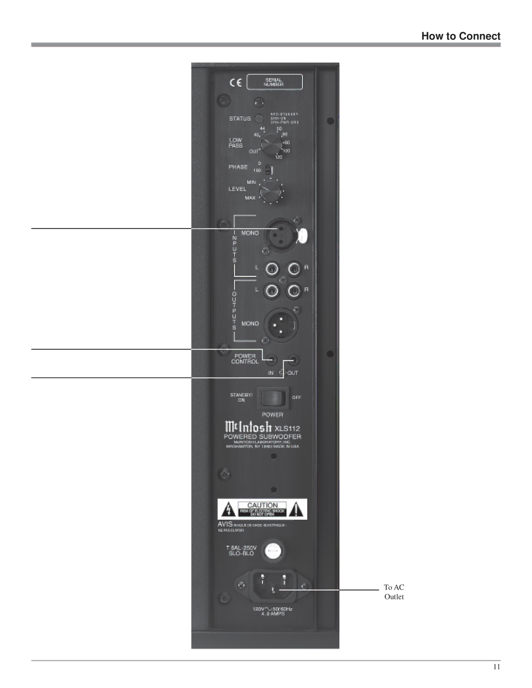 McIntosh XLS112 owner manual To AC Outlet 