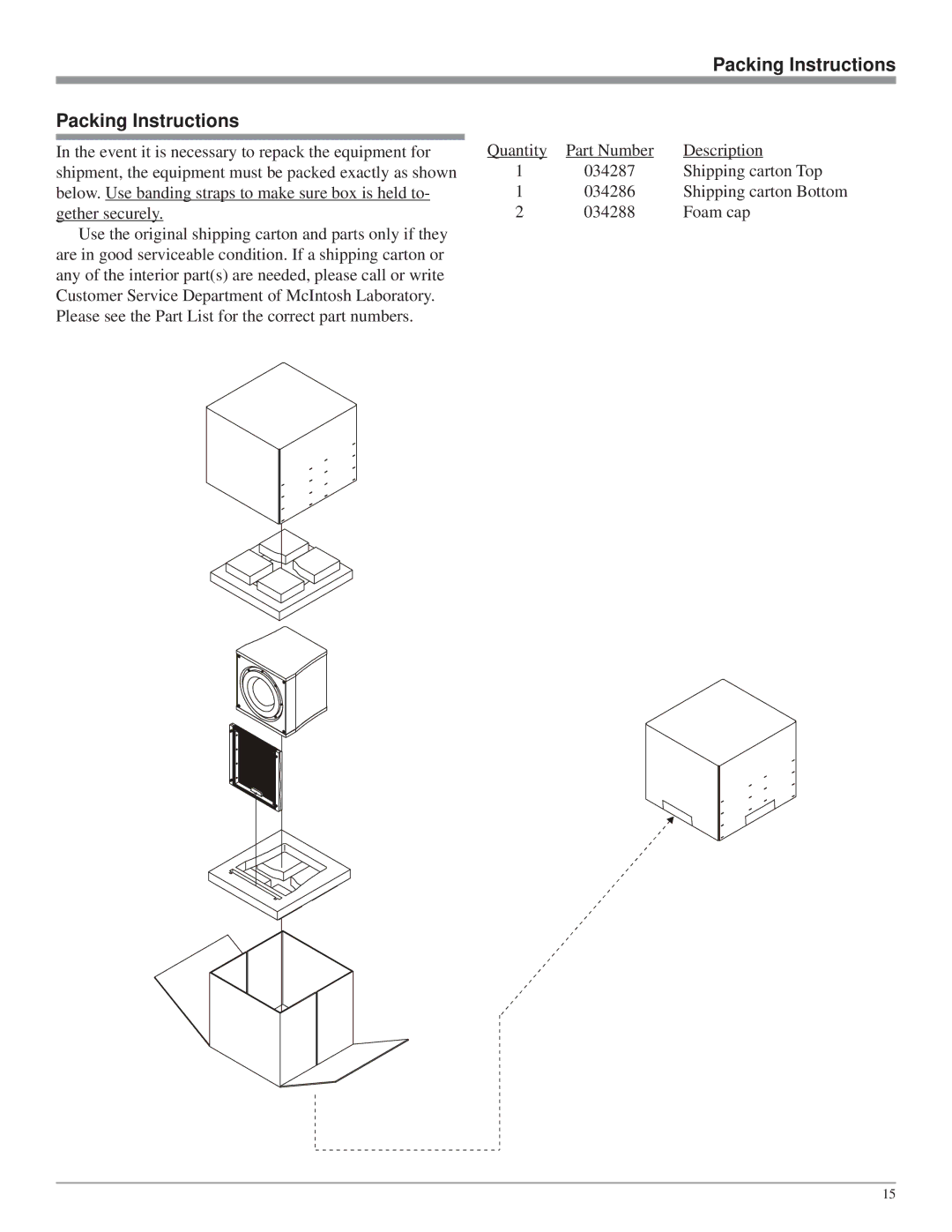 McIntosh XLS112 owner manual Packing Instructions 