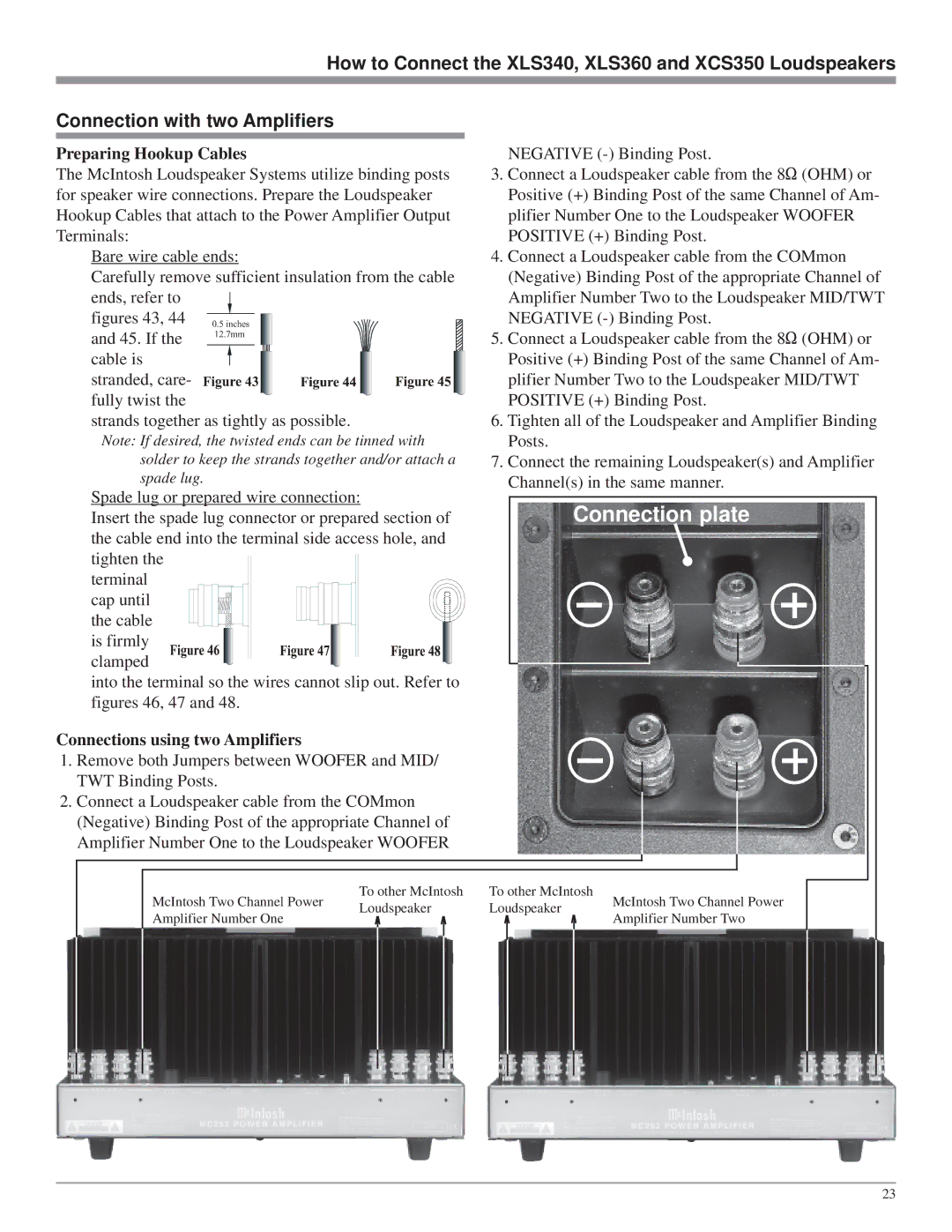 McIntosh XCS350, XLS320, XLS360, XLS340 owner manual Connection with two Amplifiers, Connections using two Amplifiers 