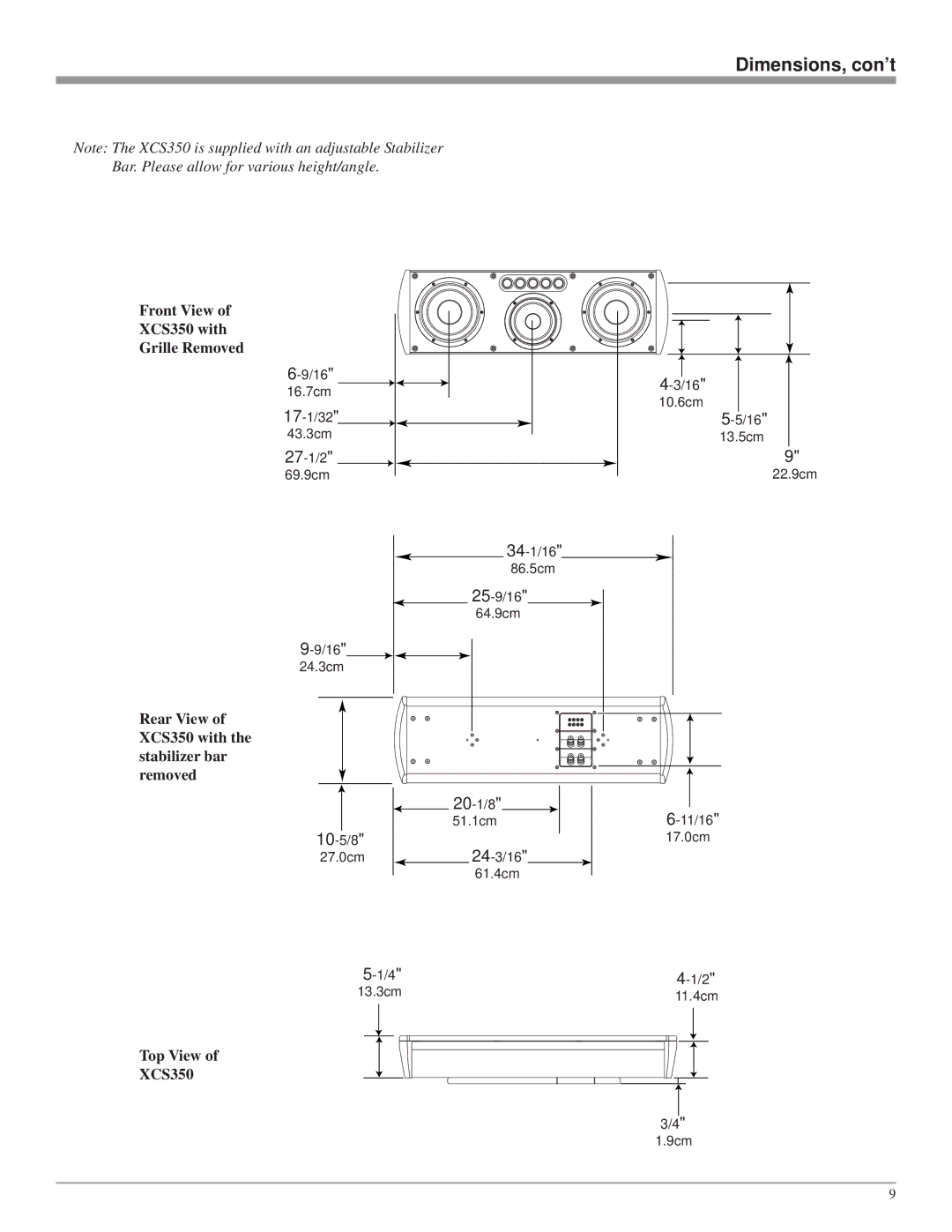 McIntosh XLS360, XLS320, XLS340 owner manual Front View XCS350 with Grille Removed 