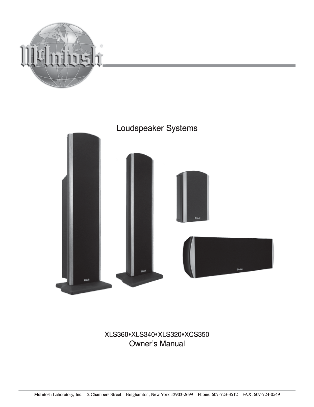 McIntosh owner manual Loudspeaker Systems, Owner’s Manual, XLS360yXLS340yXLS320yXCS350 