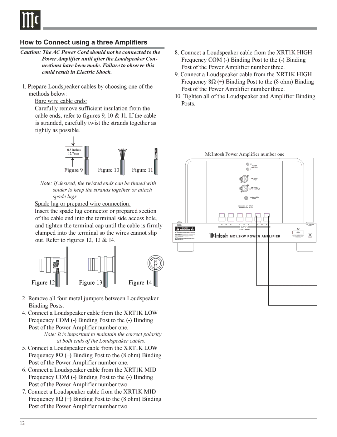 McIntosh XRT1K owner manual How to Connect using a three Amplifiers 