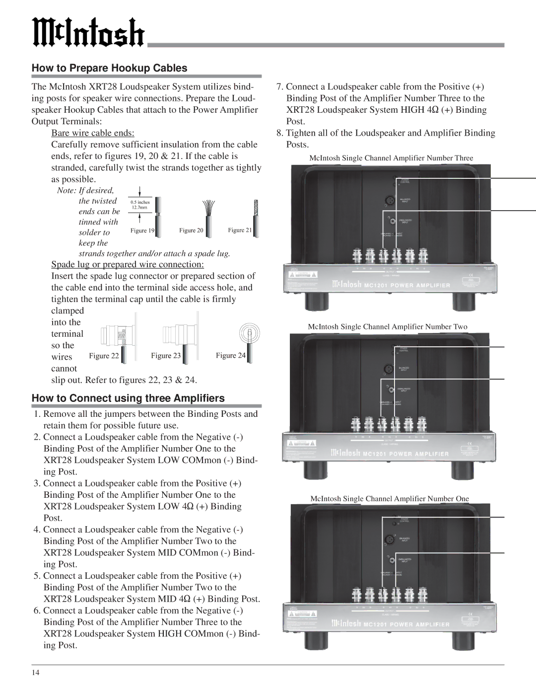 McIntosh XRT28 owner manual How to Connect using three Amplifiers 