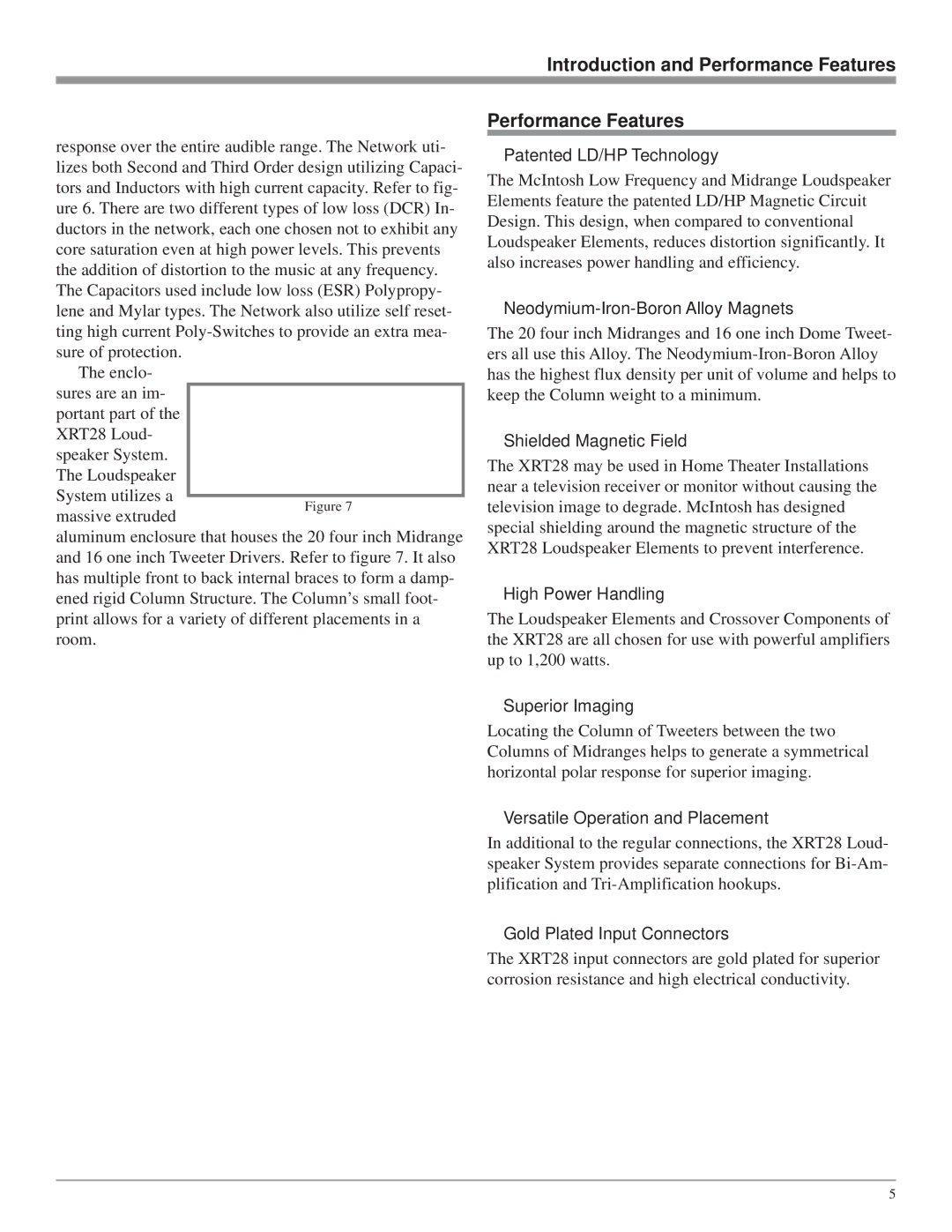 McIntosh XRT28 owner manual Introduction and Performance Features 