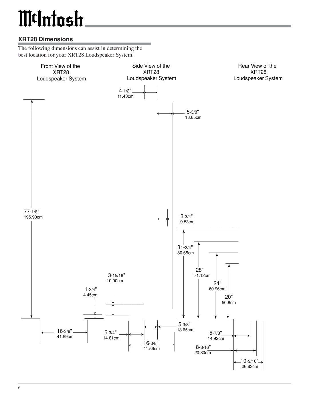 McIntosh owner manual XRT28 Dimensions, 77-1/8 