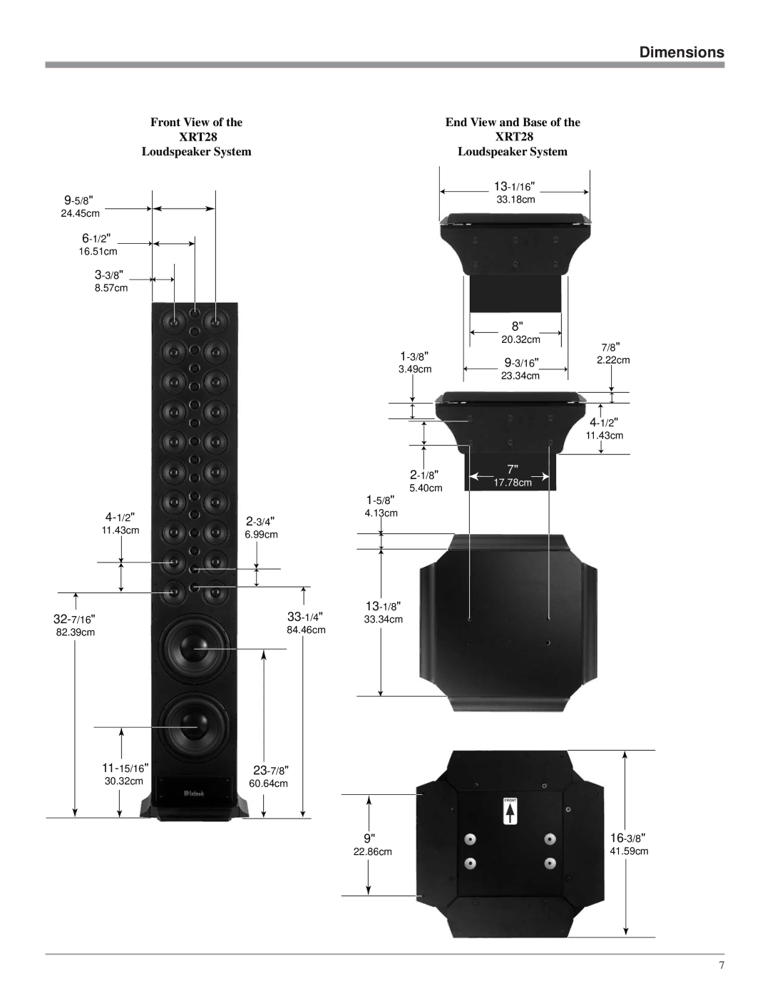 McIntosh XRT28 owner manual Dimensions 