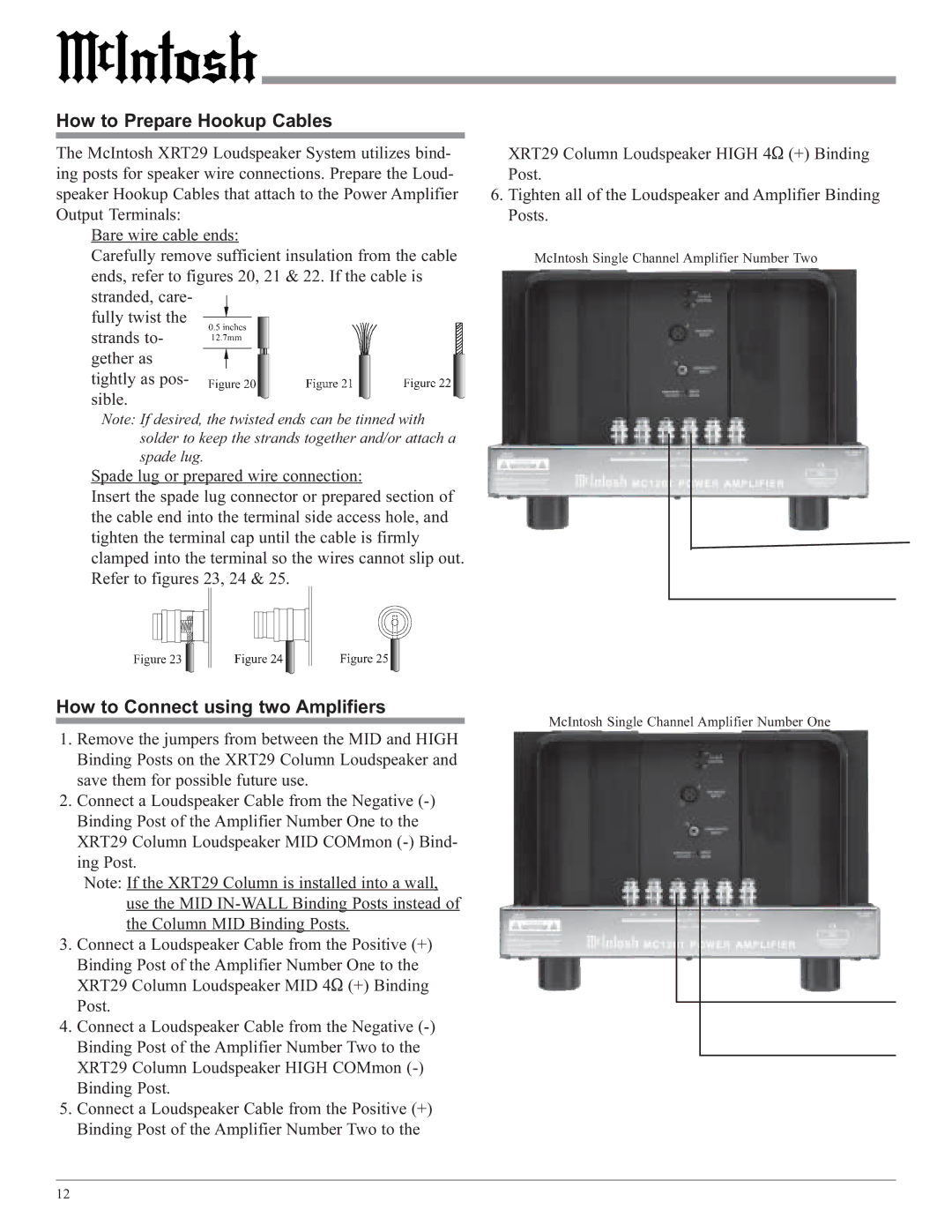 McIntosh XRT29 owner manual How to Connect using two Amplifiers 