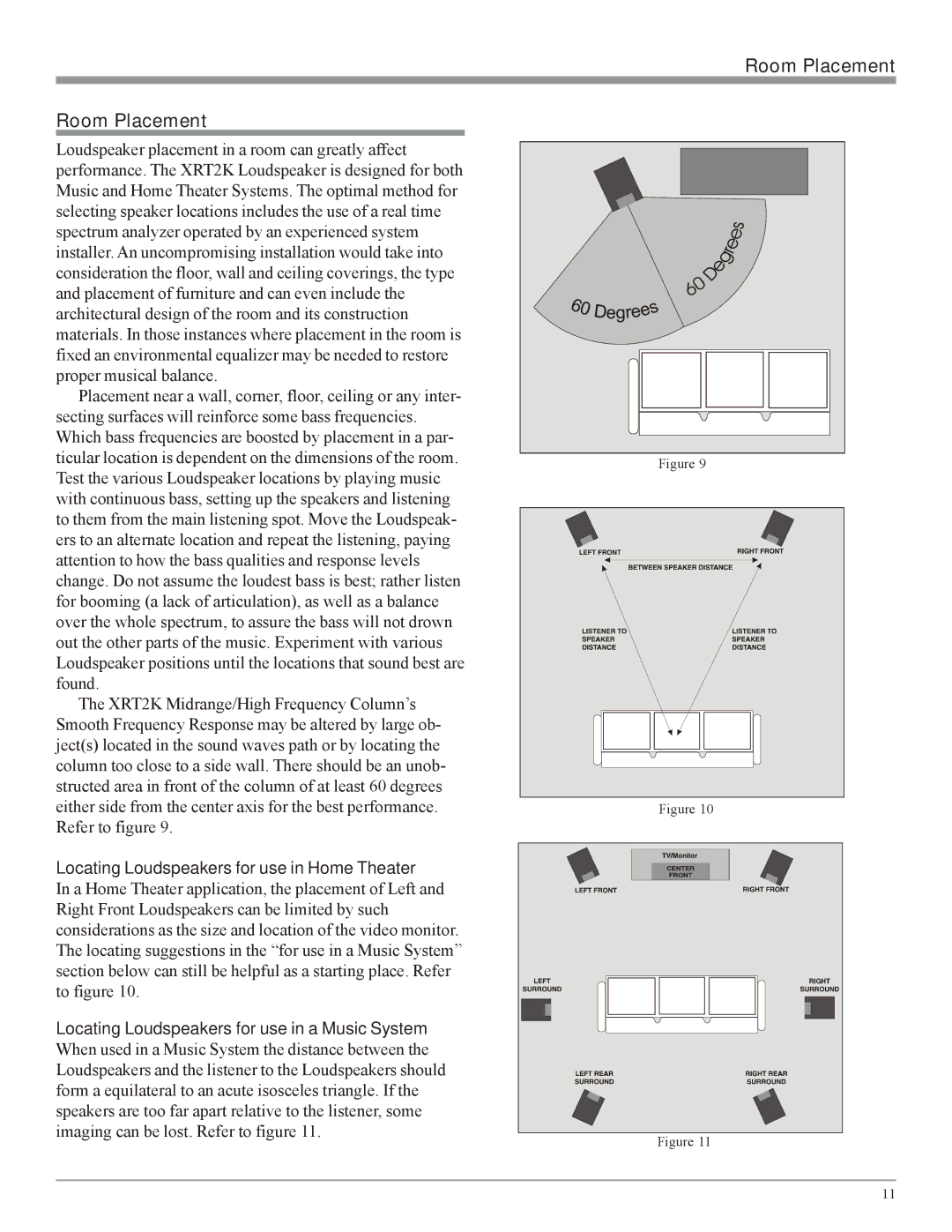 McIntosh XRT2K owner manual Room Placement, Locating Loudspeakers for use in Home Theater 