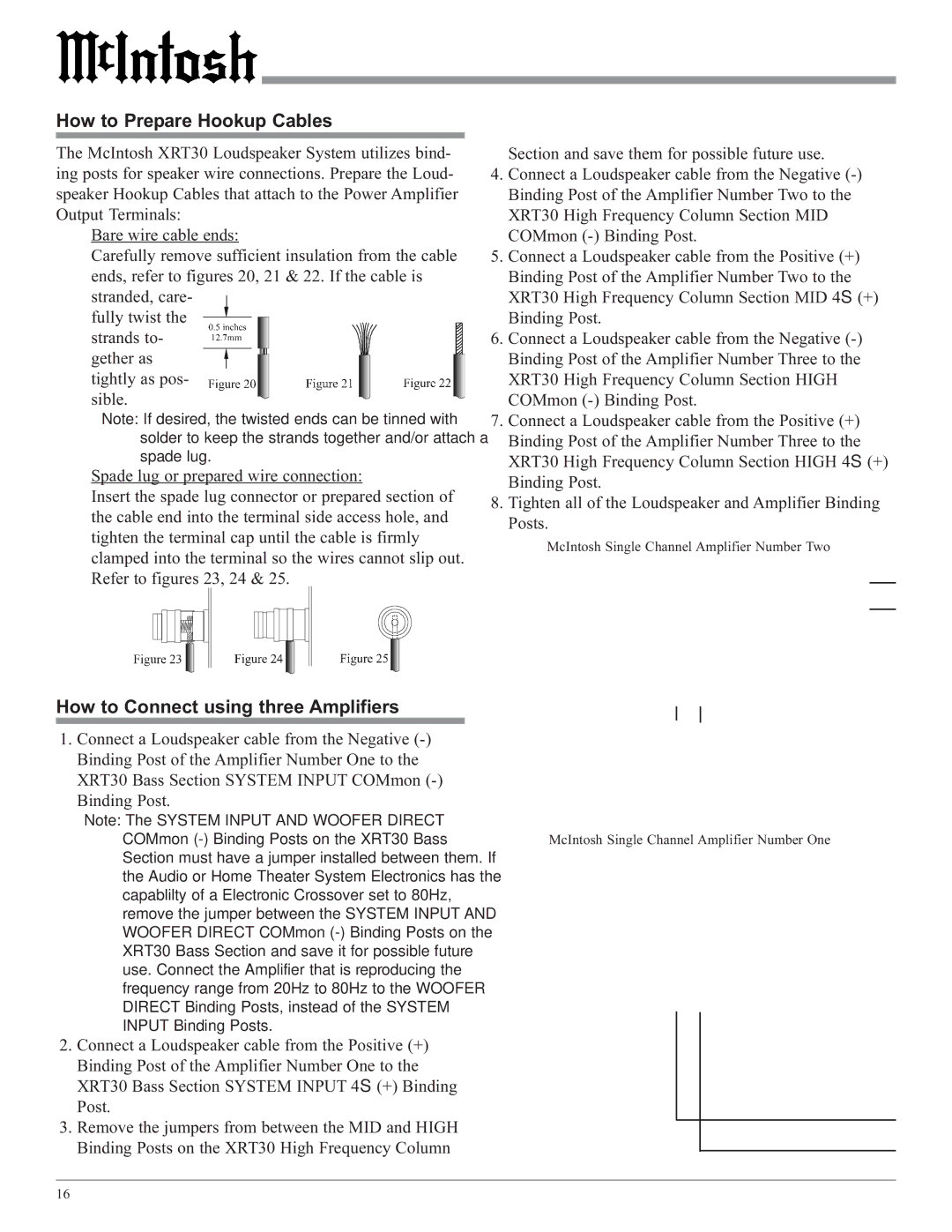 McIntosh XRT30 owner manual How to Connect using three Amplifiers 