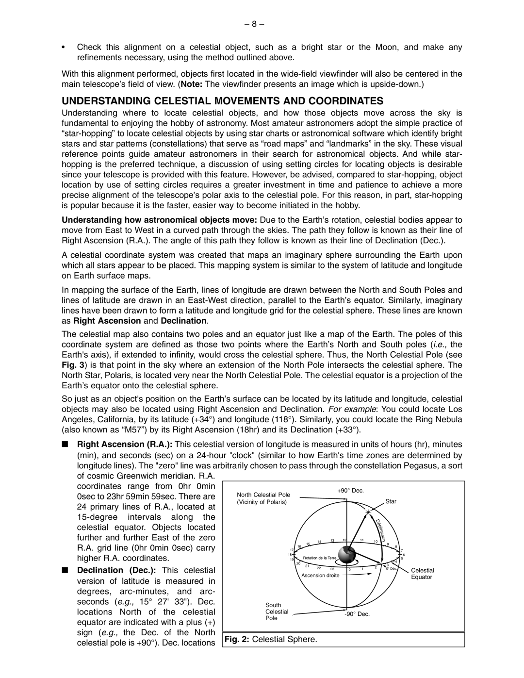 Meade 114 EQ-ASB instruction manual Understanding Celestial Movements And Coordinates, Declination, Dec.: This, e.g 