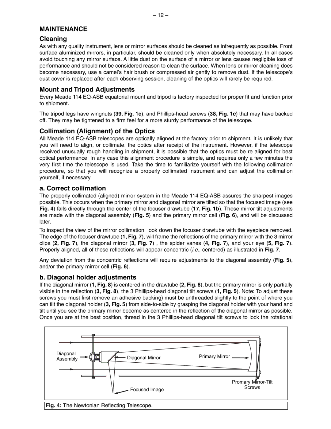 Meade 114 EQ-ASB instruction manual Maintenance 