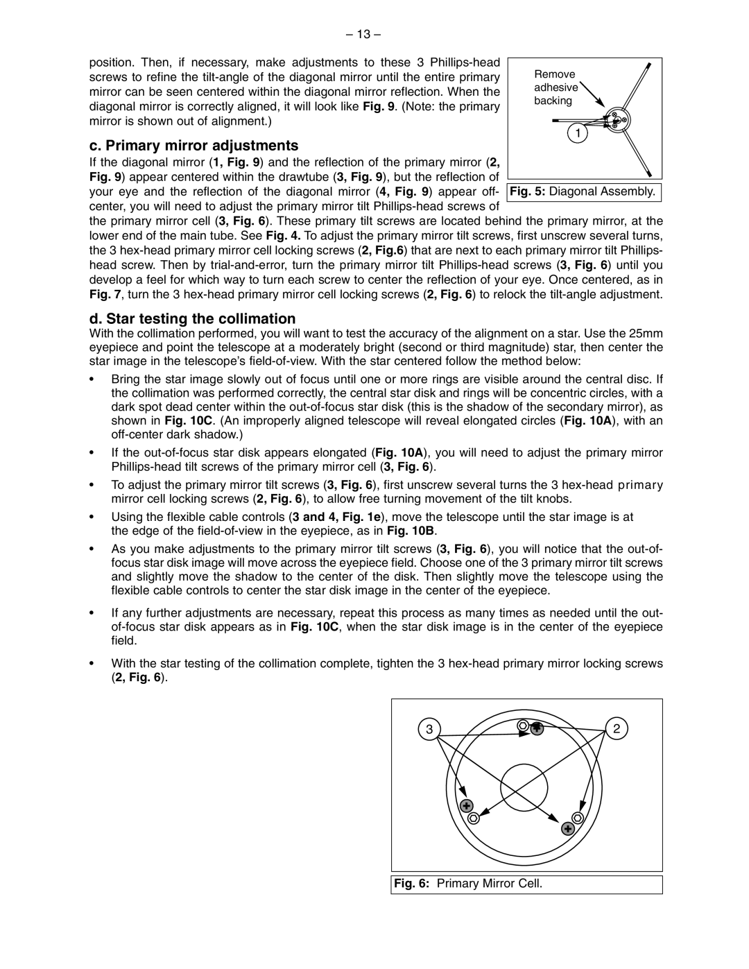 Meade 114 EQ-ASB instruction manual Primary mirror adjustments, Star testing the collimation 