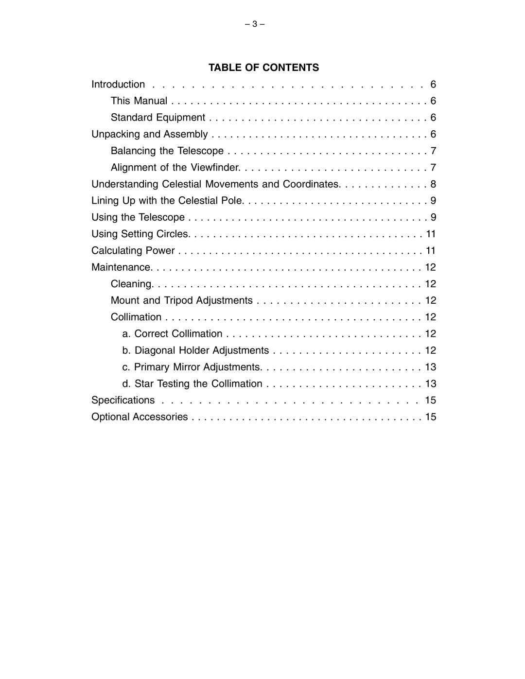 Meade 114 EQ-ASB instruction manual Table of Contents 