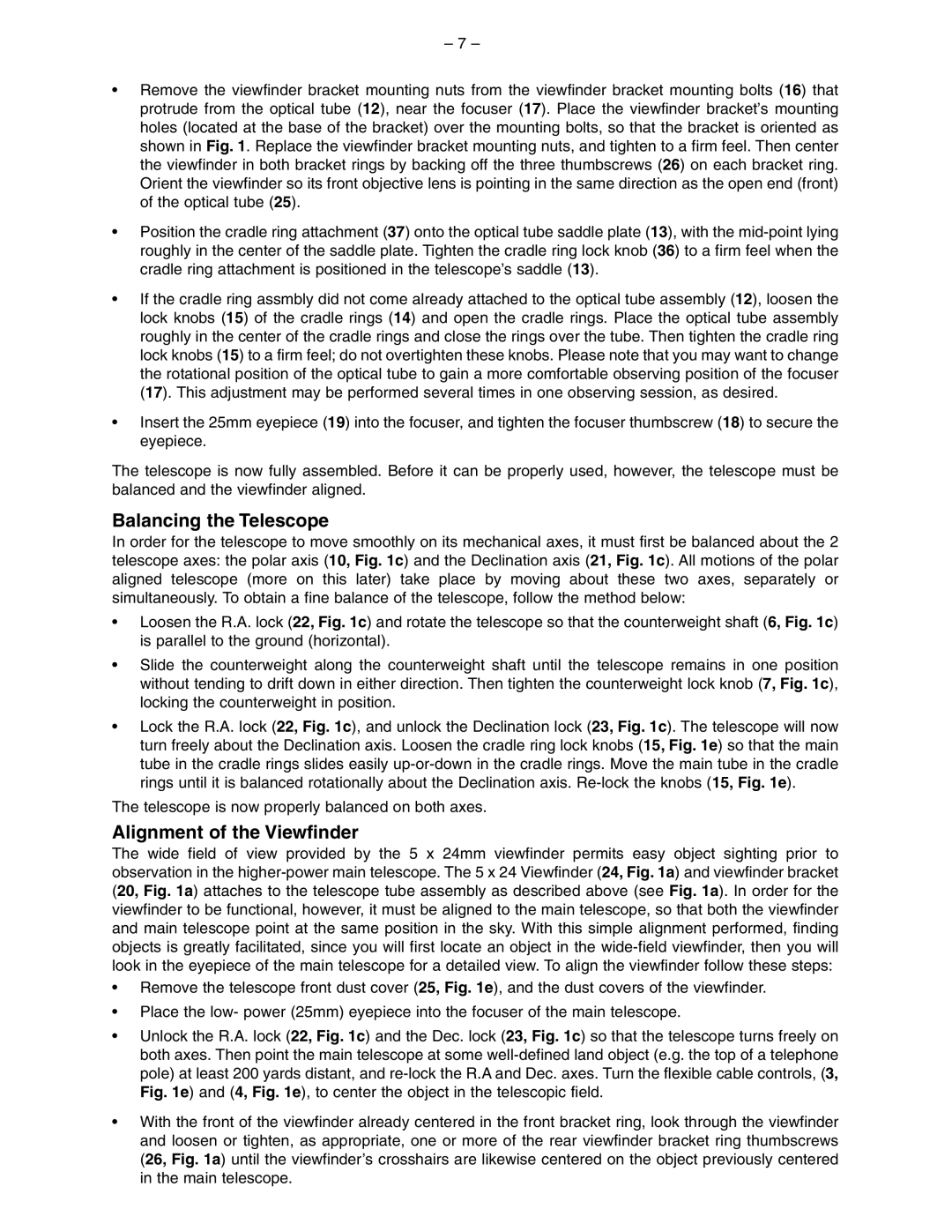 Meade 114 EQ-ASB instruction manual Balancing the Telescope, Alignment of the Viewfinder 