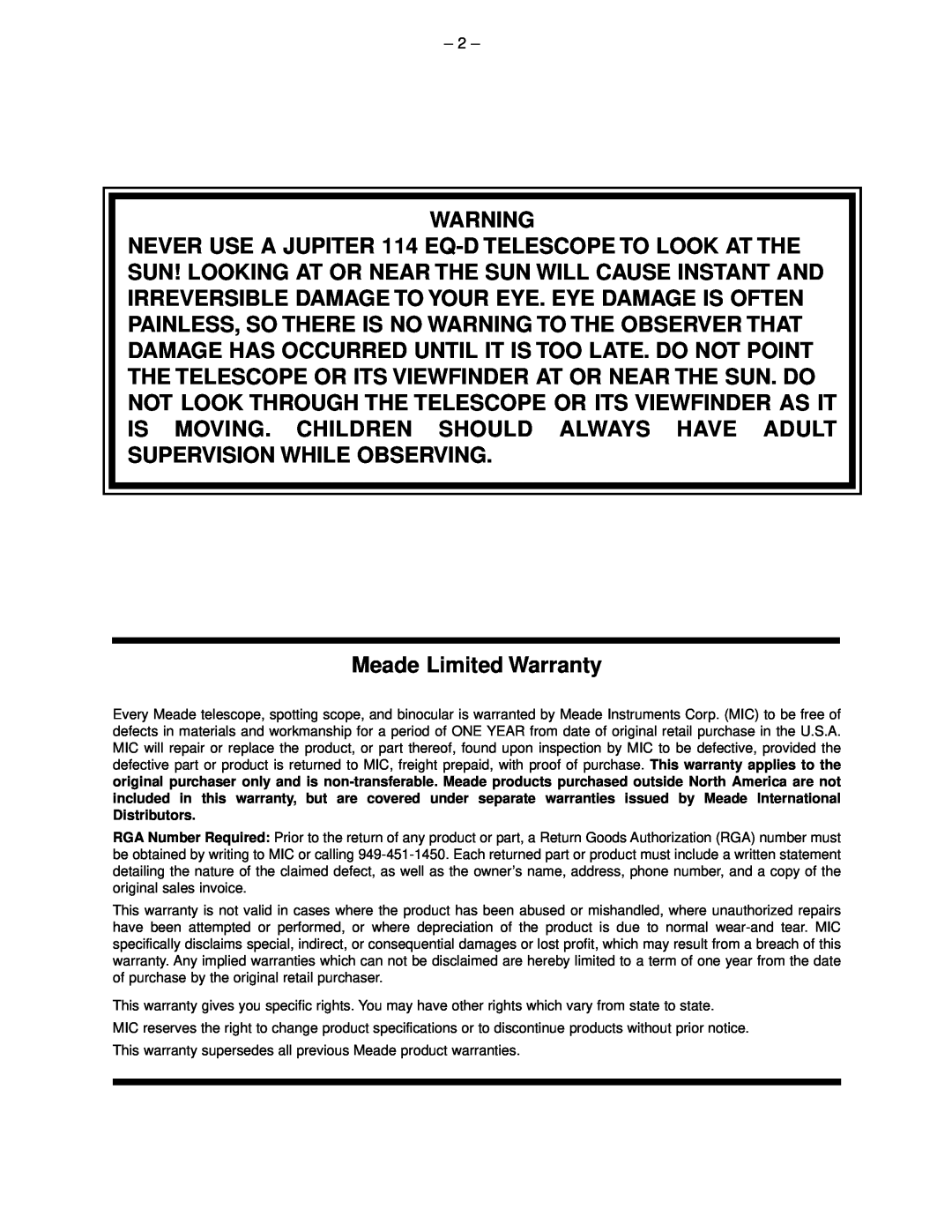 Meade 114 EQ-D instruction manual Meade Limited Warranty 