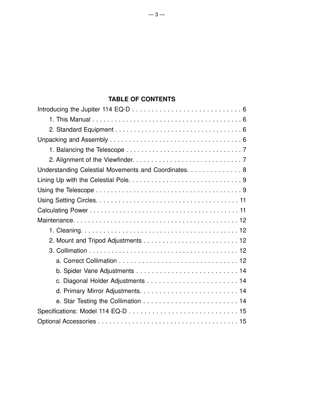 Meade 114 EQ-D instruction manual Table of Contents 