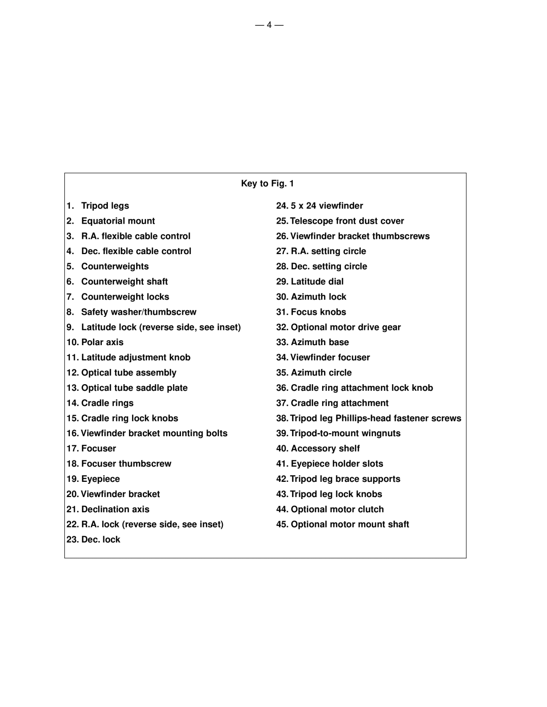 Meade 114 EQ-D instruction manual Key to Fig 