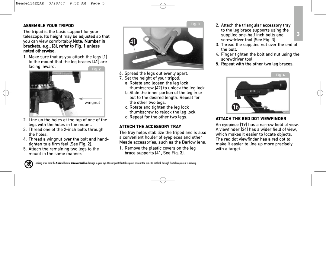 Meade 114EQ-AR instruction manual Attach The Accessory Tray, Attach The Red Dot Viewfinder 