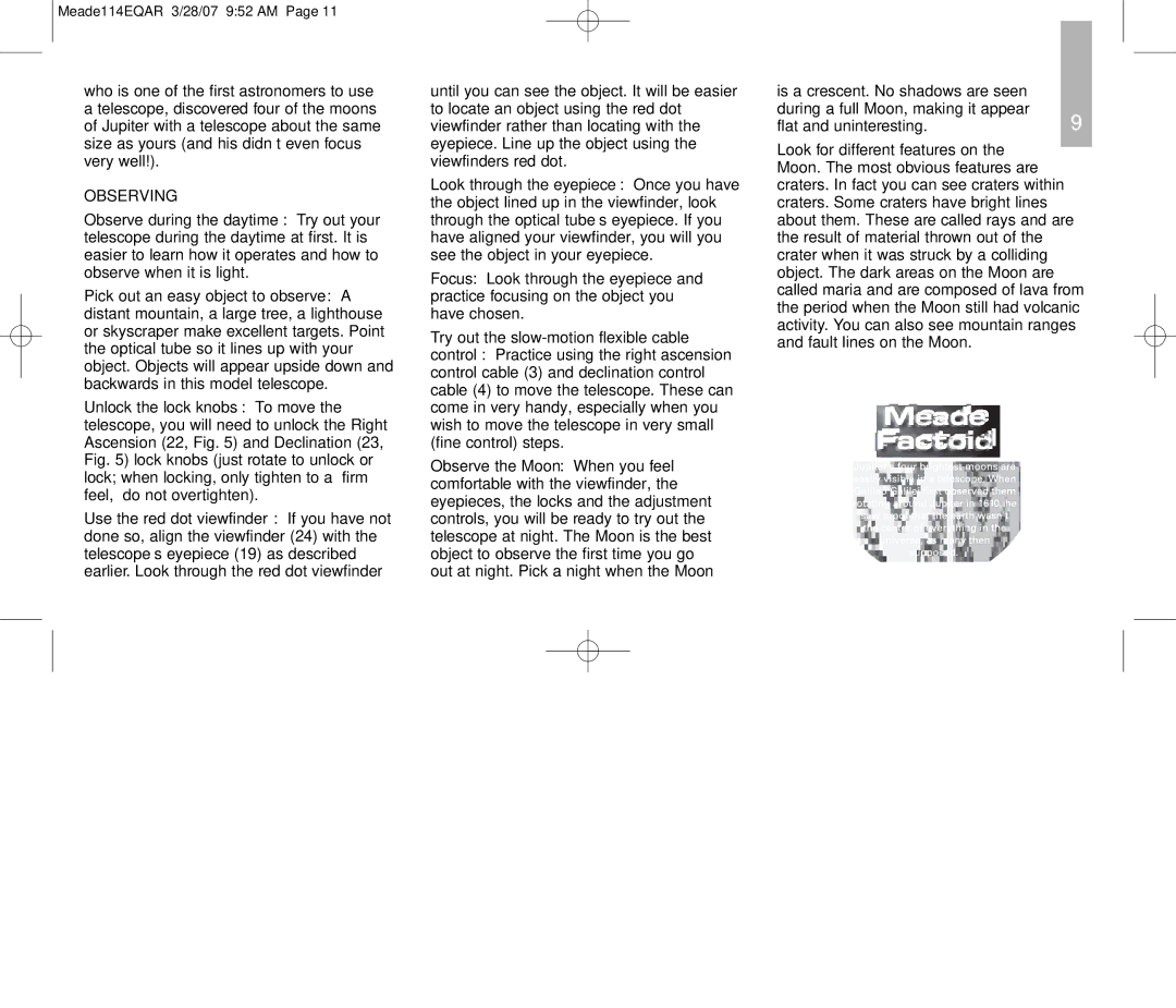 Meade 114EQ-AR instruction manual Observing 