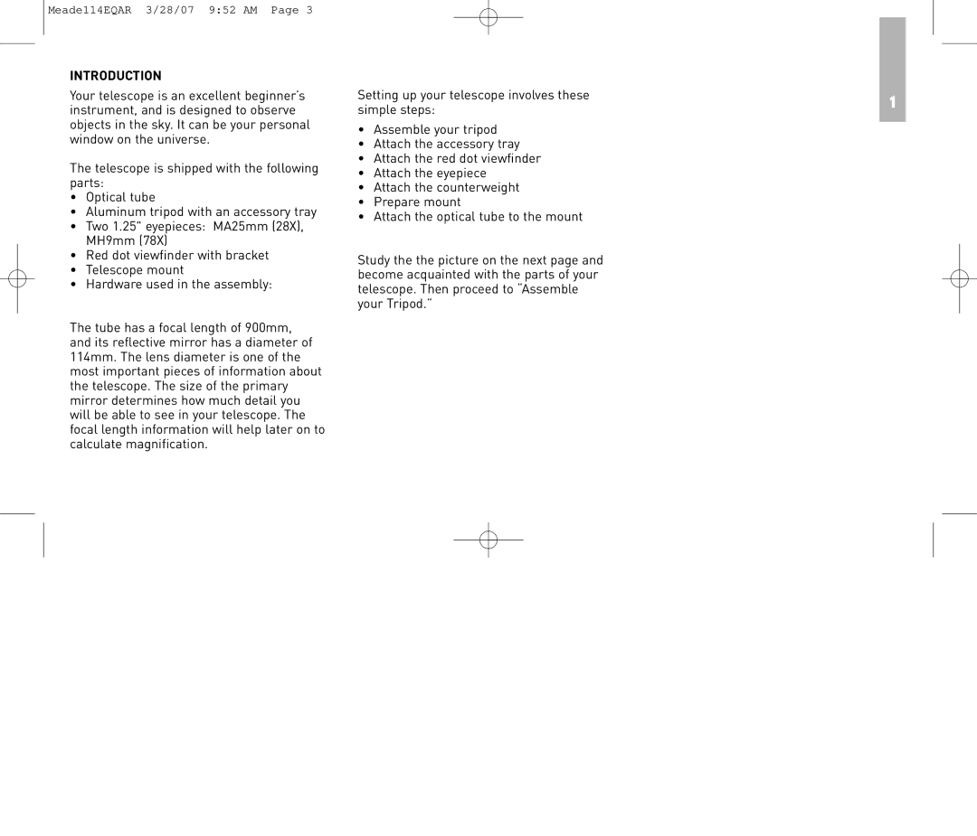 Meade 114EQ-AR instruction manual Introduction 