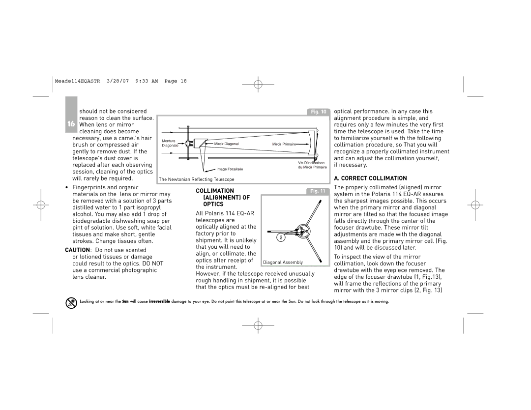 Meade 114EQ-ASTR instruction manual Alignment, Optics, Correct Collimation 