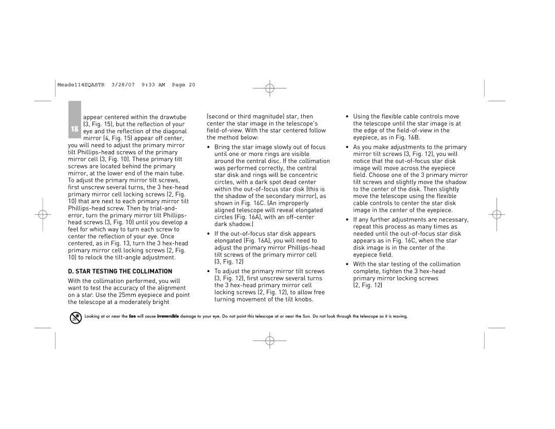 Meade 114EQ-ASTR instruction manual Star Testing the Collimation 