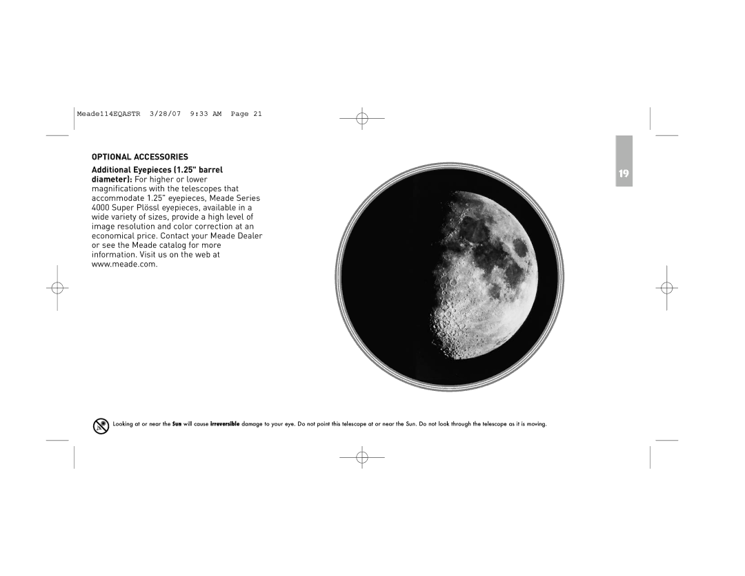 Meade 114EQ-ASTR instruction manual Optional Accessories, Additional Eyepieces 1.25 barrel 