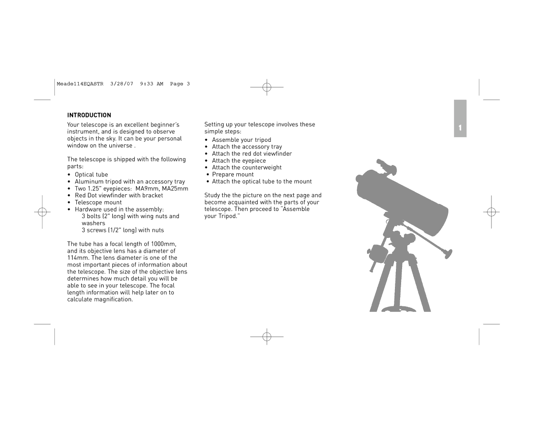 Meade 114EQ-ASTR instruction manual Introduction 