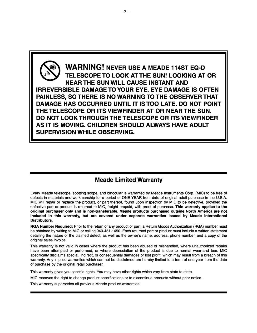 Meade 114ST EQ-D instruction manual Meade Limited Warranty 