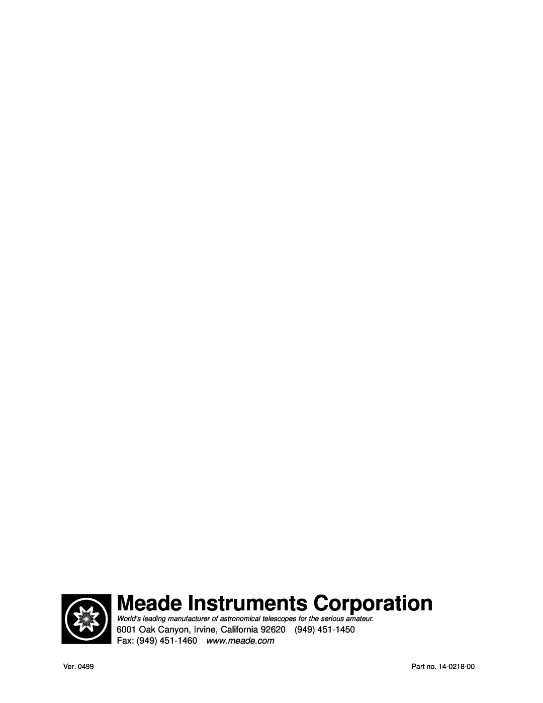 Meade 12.5 instruction manual Meade Instruments Corporation, Ver 